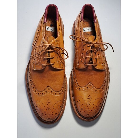 Paul Smith Italian Leather Brogue Wingtip Shoes Tan Size US 7 UK 6.5 Luxury - Picture 1 of 12